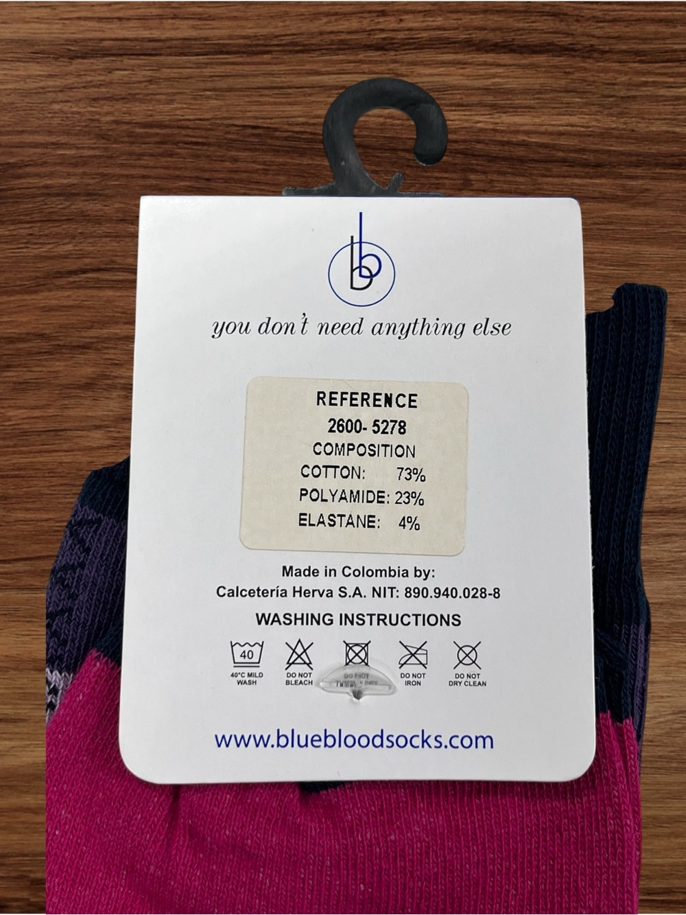 Blueblood Pink Crew Socks with Stitch Print. OS - Picture 2 of 3